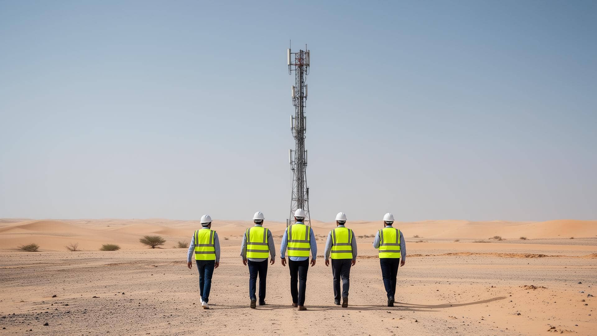 Telecom engineers reviewing plans at tower site