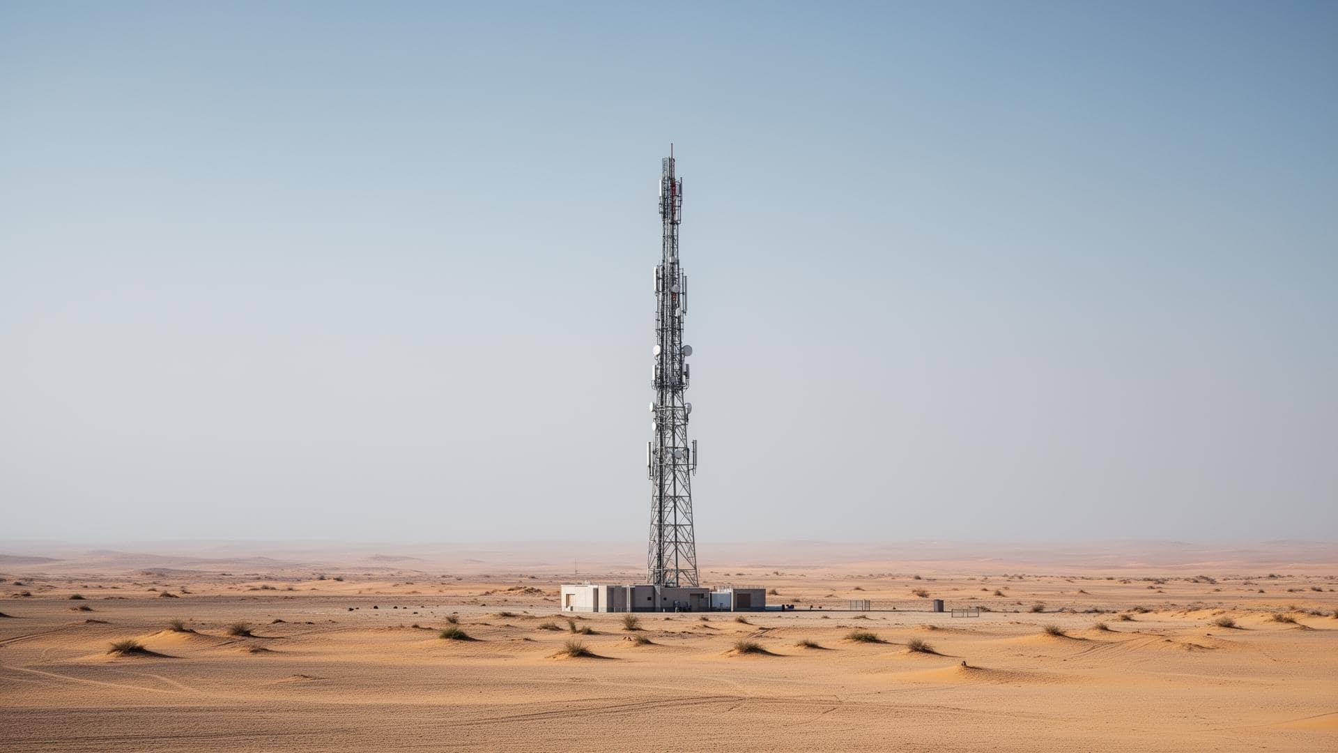 Telecom tower infrastructure overlooking Middle Eastern skyline