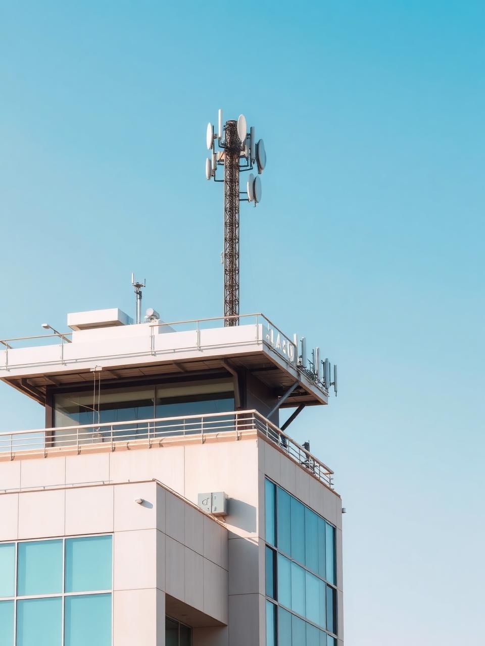 Rooftop telecom tower on commercial building