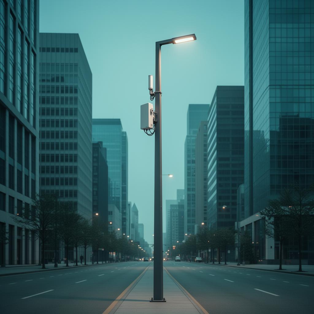 Smart pole with integrated small cell antenna on urban street