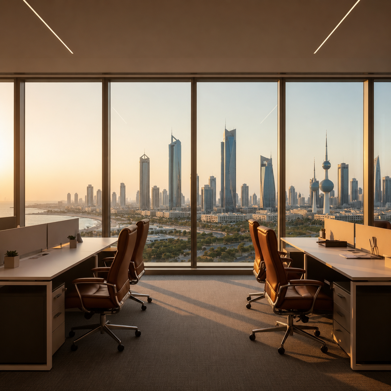 Corporate telecom office with engineers reviewing plans